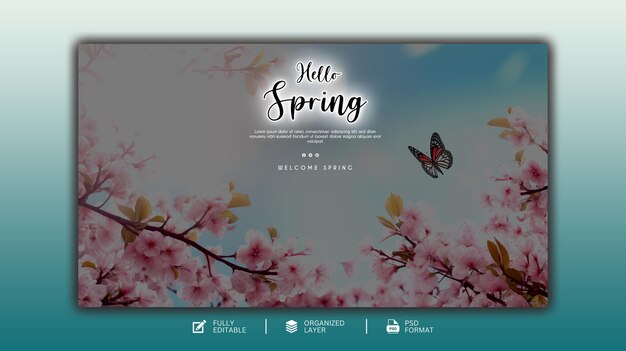 PSD hello spring graphic and social media design template