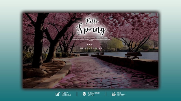 PSD hello spring graphic and social media design template