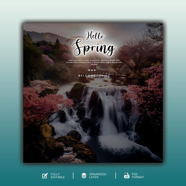 PSD hello spring graphic and social media design template