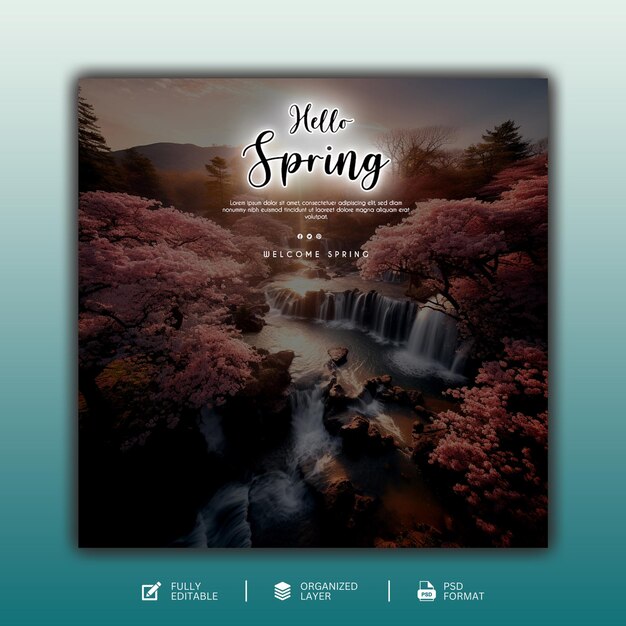 Hello spring graphic and social media design template