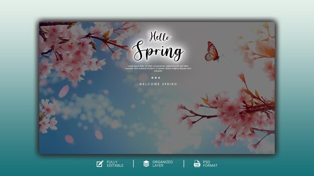 Hello spring graphic and social media design template
