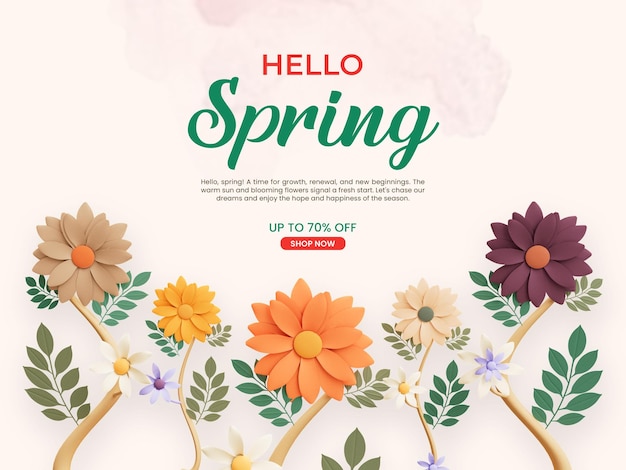 Hello spring приветствие шаблон дизайна баннера