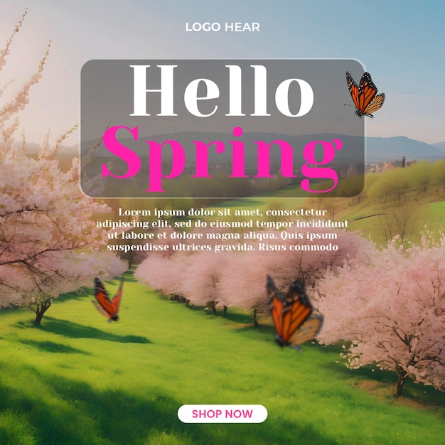 Hello spring greeting banner design template