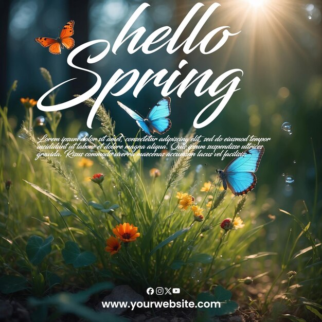 Poster di hello spring in file psd