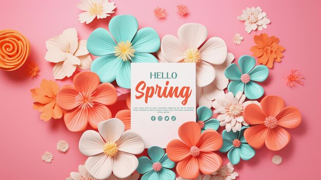 PSD hello spring sale 3d post design template