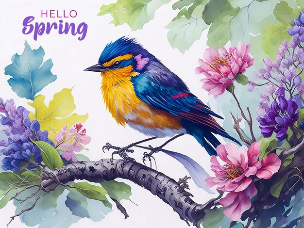 Hello spring watercolor background