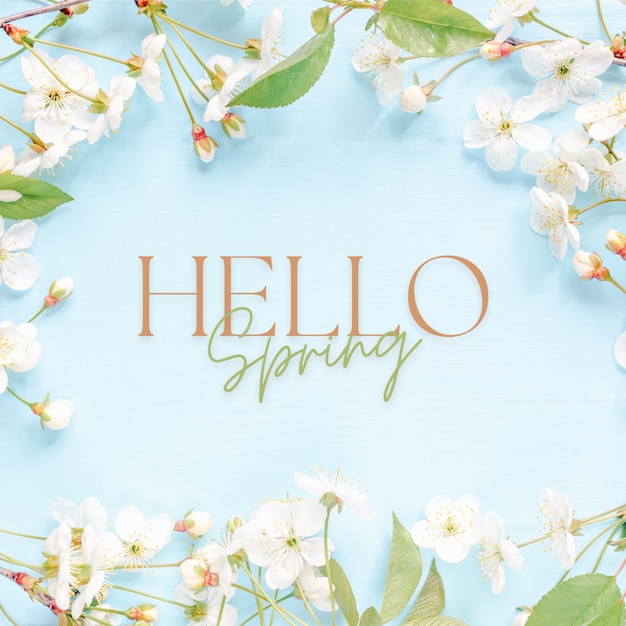 PSD hello spring welcome spring floral background