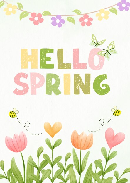 PSD hello spring welcome spring floral background