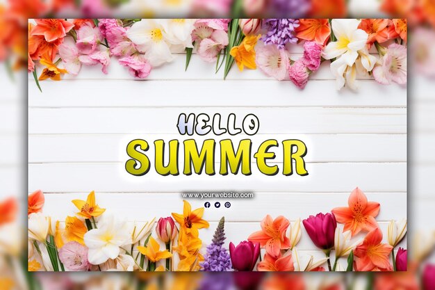 PSD hello summer background dla postów w mediach społecznościowych