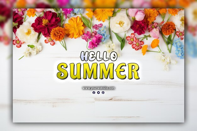 PSD hello summer background dla postów w mediach społecznościowych