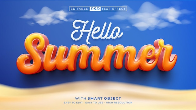 Hello summer background with 3d text effect editable text style on blue background