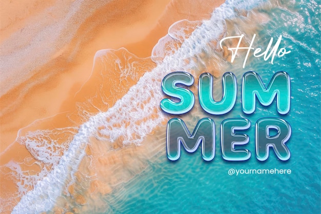 PSD hello summer banner template with photo relaxing aerial beach scene summer vacation holiday template