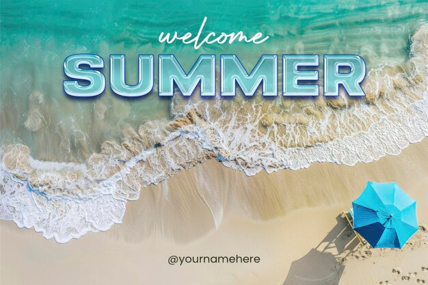 PSD hello summer banner template with photo relaxing aerial beach scene summer vacation holiday template