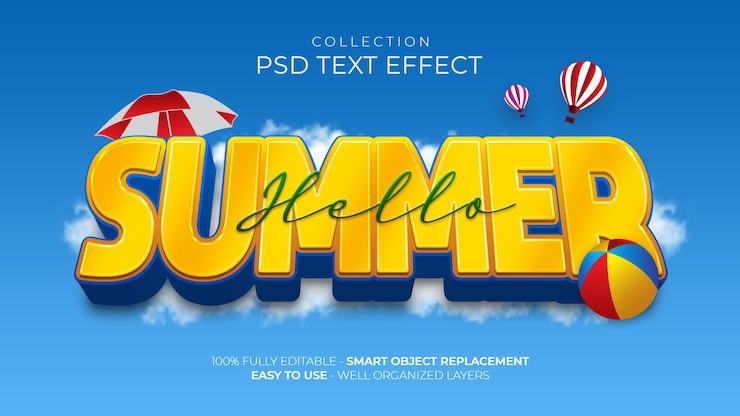 PSD hello summer custom text effect