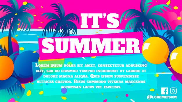 PSD hello summer holiday poster banner beach background editable post design