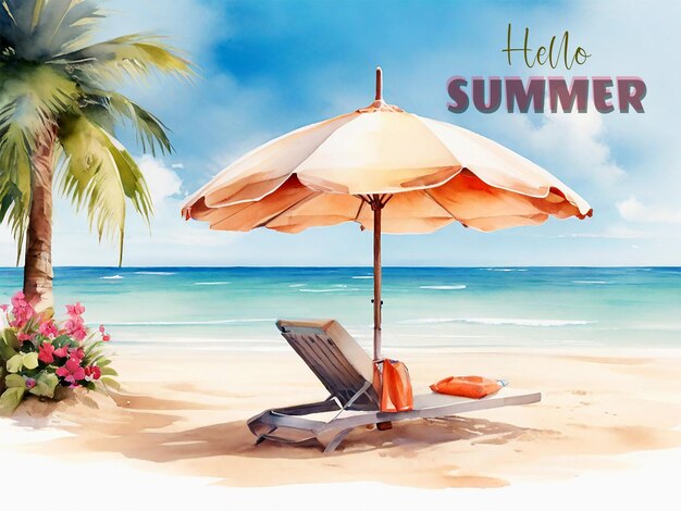 PSD hello summer holiday watercolor background