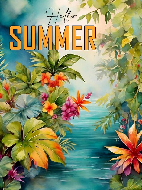 Hello summer natural leaves background