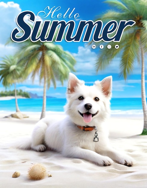 PSD hello summer party poster z uroczym psem noszącym piękne okulary przeciwsłoneczne