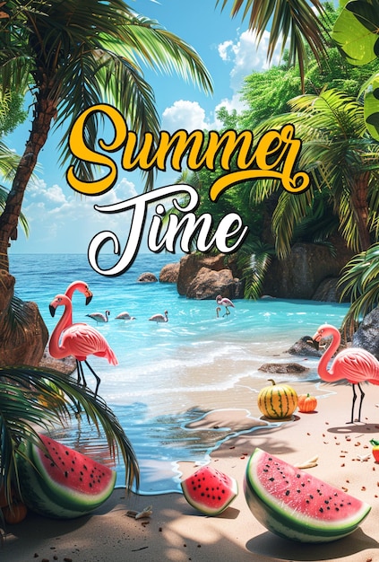 Hello summer poster or flyer design template with summer background