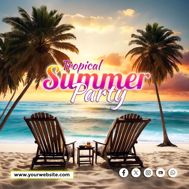 PSD hello summer social media banner en poster template designer