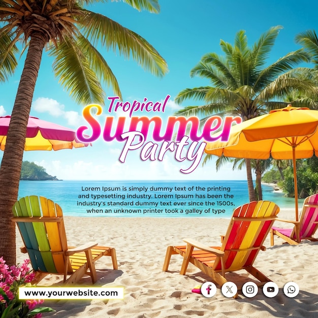 PSD hello summer social media banner e poster template designer