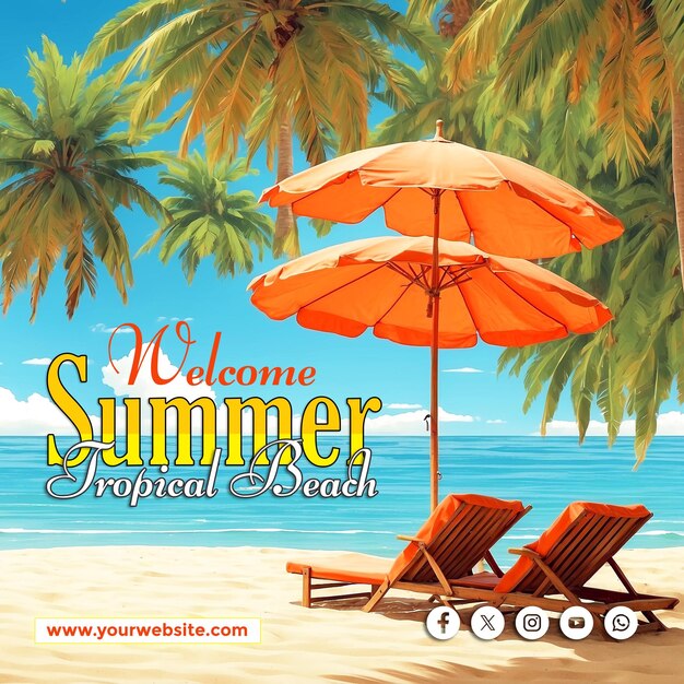 PSD hello summer social media banner and poster template designer