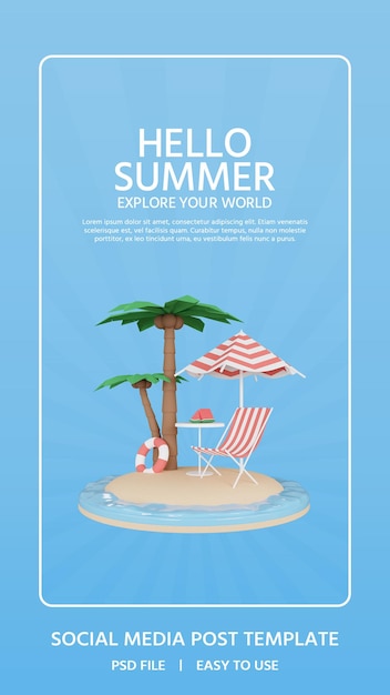 Hello summer social media post template