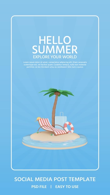 Hello summer social media post template