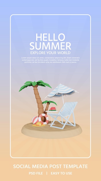 Hello summer social media post template