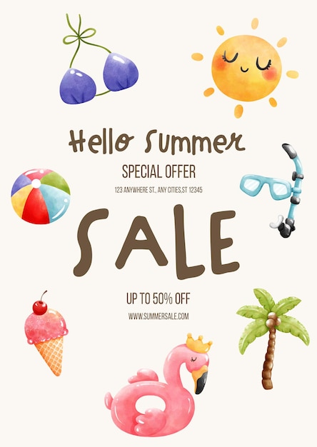 PSD hello summer summer sale template