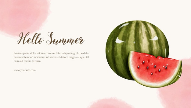 PSD hello summer summer sale with watermelon templates