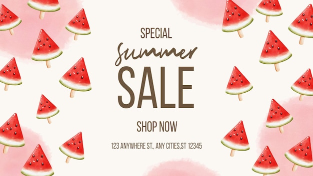 PSD hello summer summer sale with watermelon templates