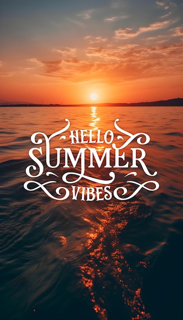 PSD hello summer vibes summer sunset poster