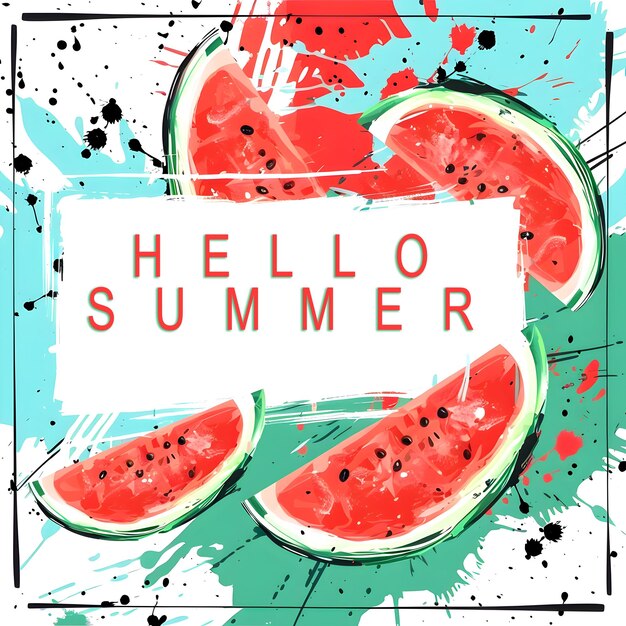 PSD hello summer cocomero modello di sfondo con illustrazione vettoriale di testo