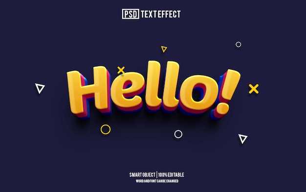 hello text effect font editable typography 3d text