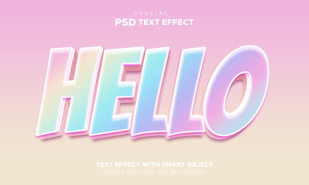 Ciao effetto testo. modello di effetto testo colorato pastello con uso in stile 3d per titolo, titolo