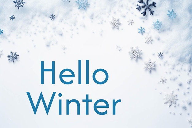 PSD hello winter concept banner template happy snowman in winter scenery background