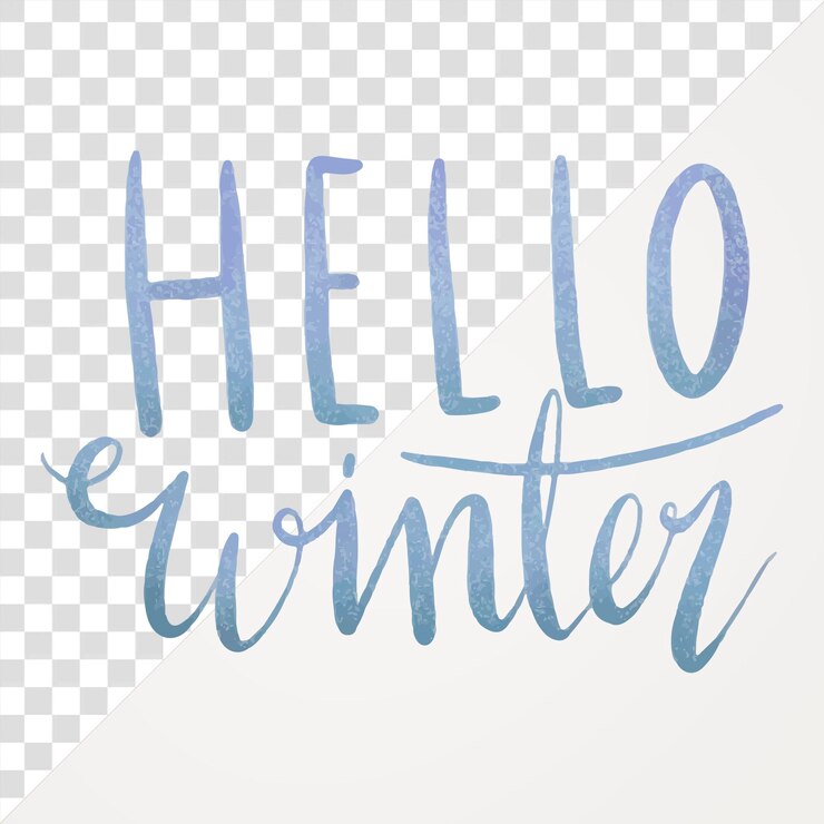PSD hello winter png blue sticker typography on transparent background