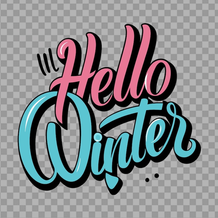 PSD hello winter text on transparent background