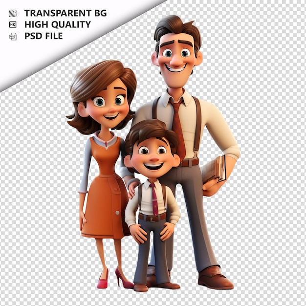 PSD Помощная американская семья 3d мультфильмный стиль белый фон