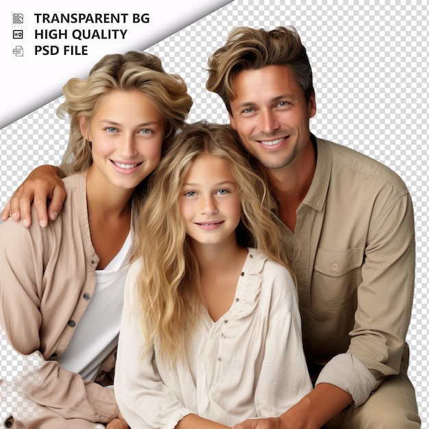 Белая семья с ультра-реалистичным стилем на белом фоне