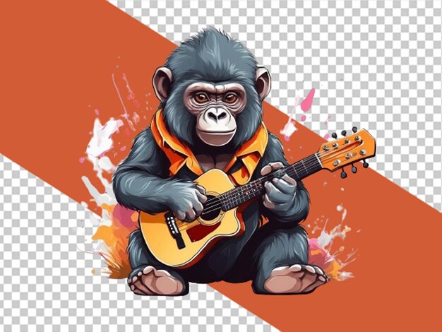 PSD hemd vector baby gorilla met kleine gitaar