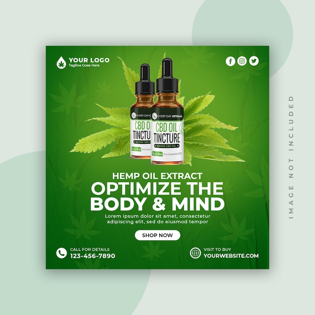 Hemp oil or cbd oil social media post template and web banner