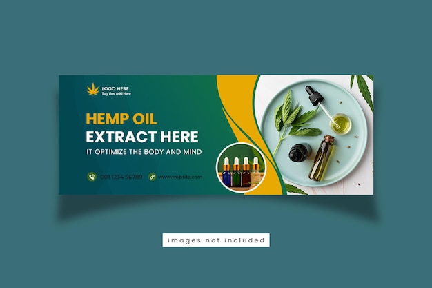 PSD hemp product cbd oil social media banner or facebook cover template
