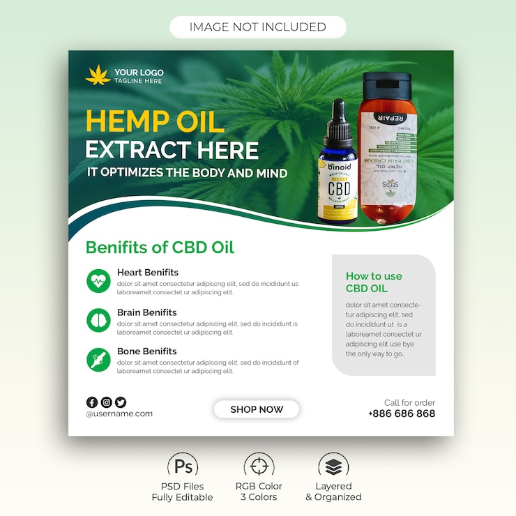 Конопляный продукт CBD Oil Социальные медиа Опубликовать шаблон