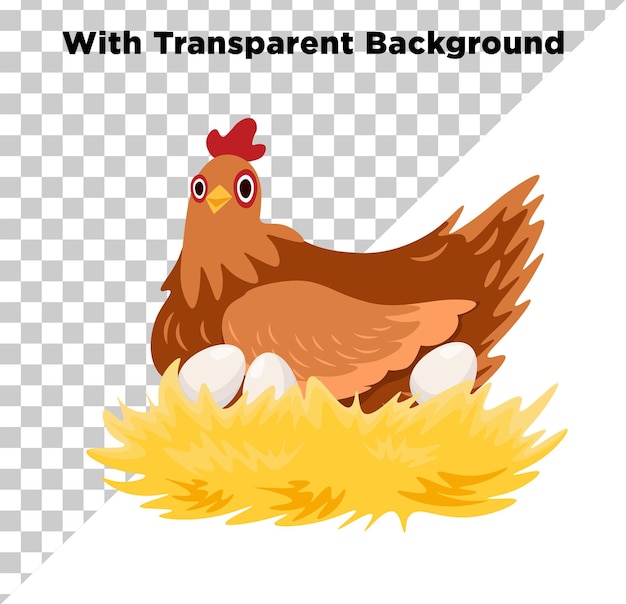 PSD hen on eggs in nest 3d style without background