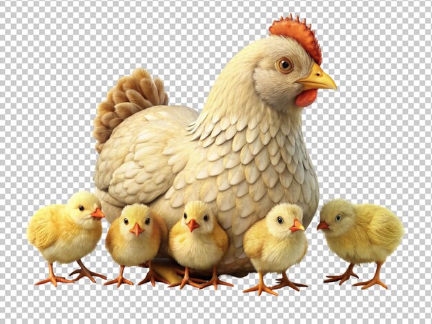 Una gallina con i suoi cuccioli