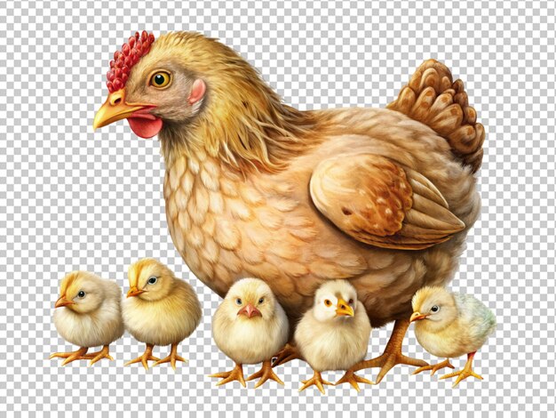 Una gallina con i suoi cuccioli