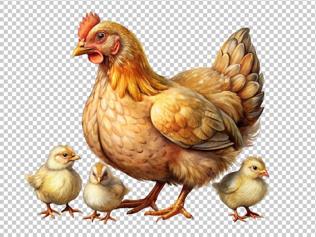 Una gallina con i suoi cuccioli