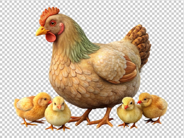 Una gallina con i suoi cuccioli